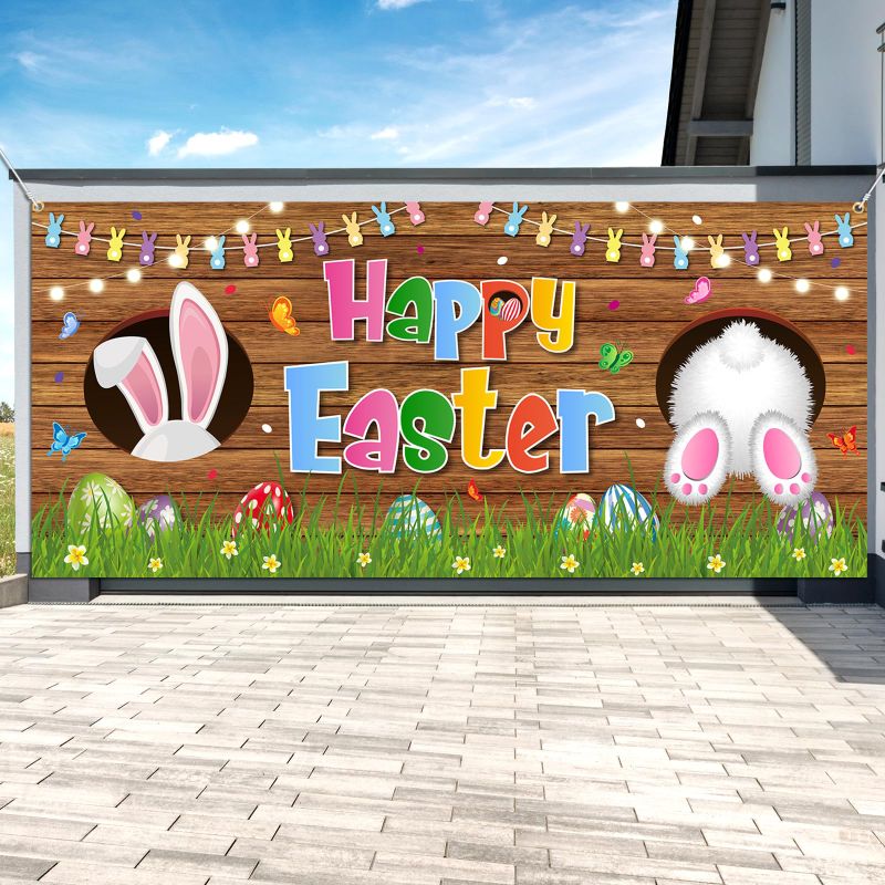 Photo 1 of *** BUNDLE 3 PACK *** Easter Garage Door Decoration - Happy Easter Party Supplies Easter Garage Door Cover Spring Easter Bunny Egg Theme Decorations for Hello Spring,Easter Holiday Decoration