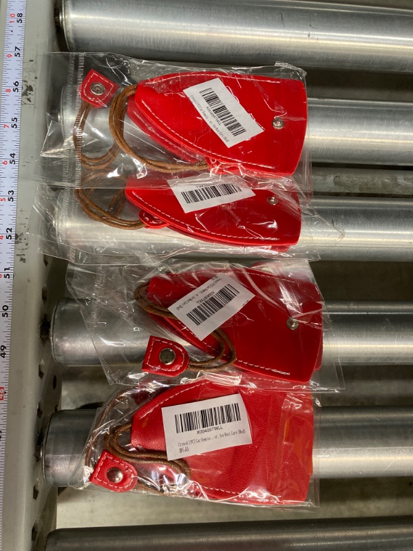 Photo 1 of *** BUNDLE 4 PACK (8 pendants total) *** 2 PCS Car Remote Key Storage Pendant, 5.51" x 2.95" PU Leather Pull-out Protective Cover, for Most Cars (Red) 2 PCS Red