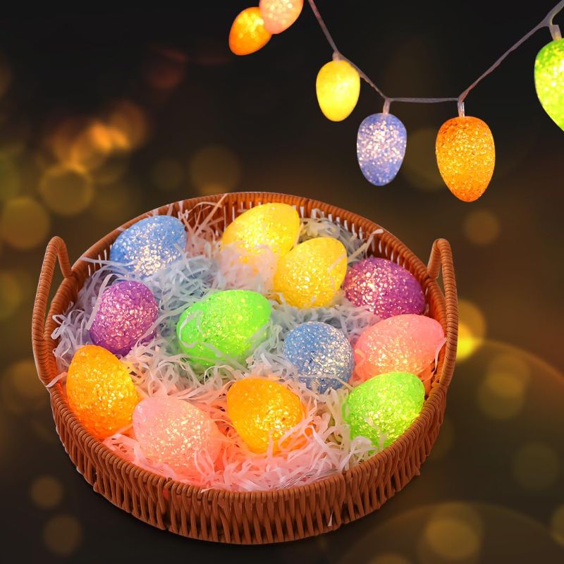 Photo 1 of *** BUNDLE 2 PACK *** 7Ft Easter Egg Lights String - 12 Vibrant Led Eggs Decorations Kit, Dual USB Plug in & Battery Operated Pastel Easter Lights, Remote, Long-Lasting for Indoor/Outdoor Party Decor