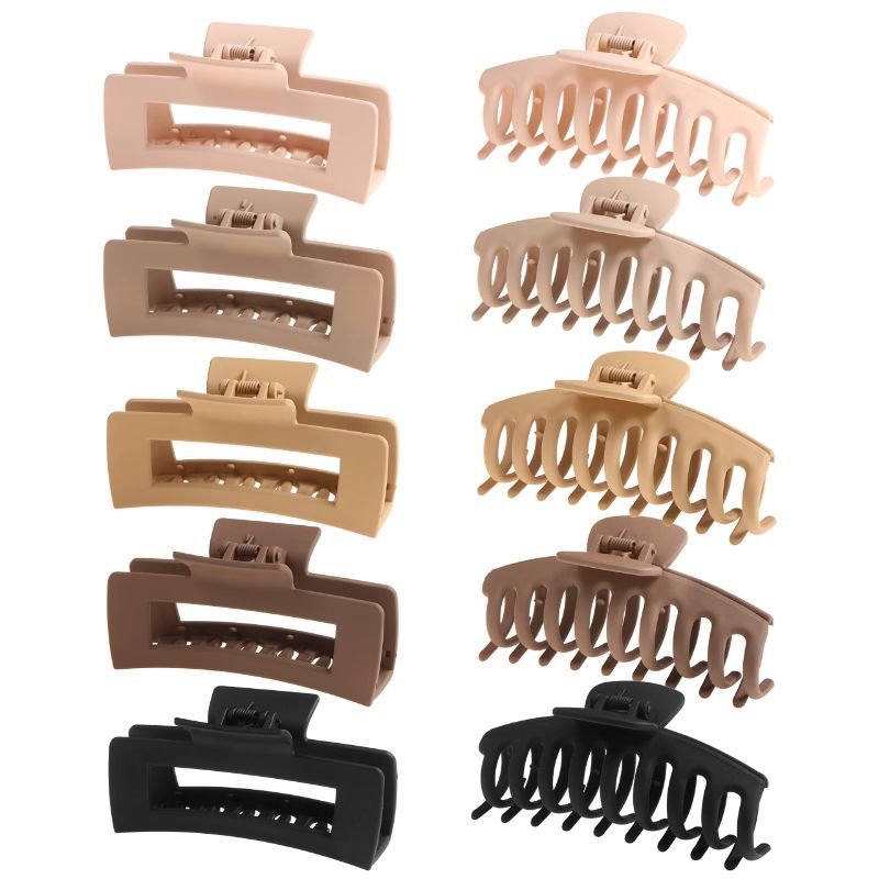 Photo 1 of *** BUNDLE 2 PACK (20pcs total) *** SHALAC Large Claw Clips for Thick Hair, 10 Pack 4.4 Inch, Nonslip Clips Big Hair Claw, Multi Color Hair Accessories for Women Girls (A. Flesh, Wheat, Light Khaki, Chocolate, Black)