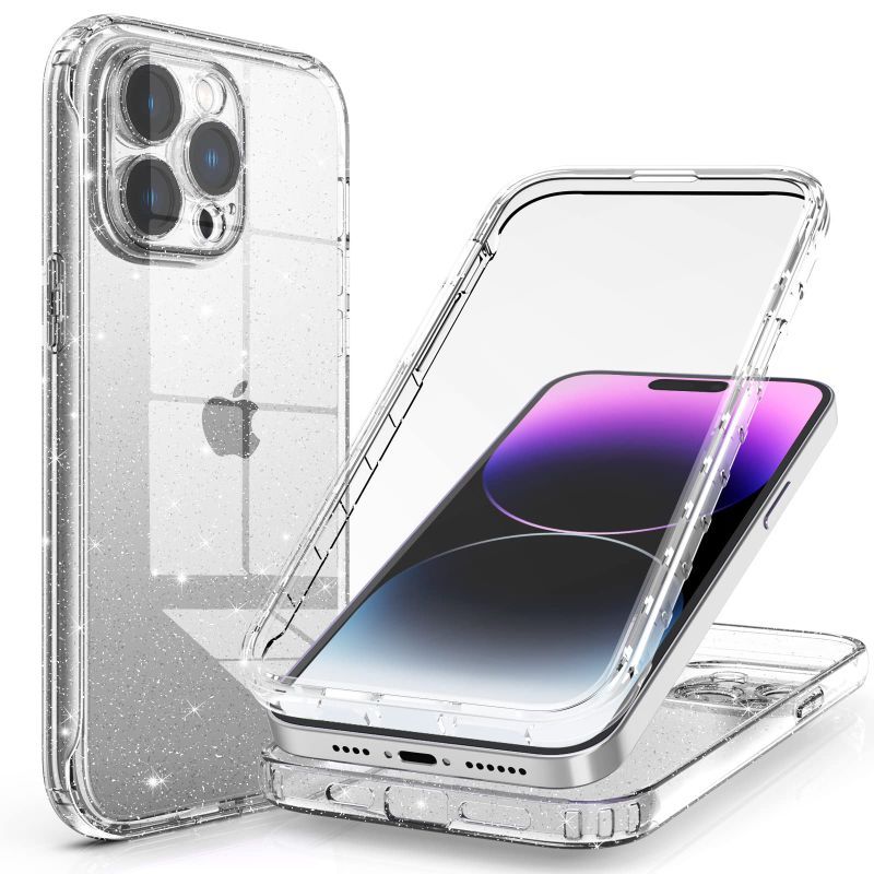 Photo 1 of *** BUNDLE 2 PACK *** Switdo Compatible with iPhone 14 Pro Max Case Clear Glitter with Built-in Screen Protector&Camera Lens Protector,Full Body Protective Cover for Women Girls For iPhone 14 Pro Max 6.7 inch,Clear Glitter Clear