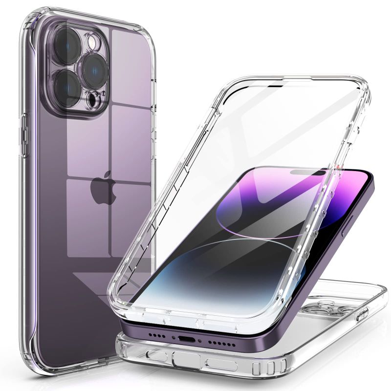 Photo 1 of *** BUNDLE 2 PACK *** Switdo Compatible with iPhone 14 Pro Max Case Clear with Built-in Screen Protector & Camera Lens Protector,Transparent Cover Full Body Protective Phone Case for iPhone 14 Pro Max 6.7 inch,Clear