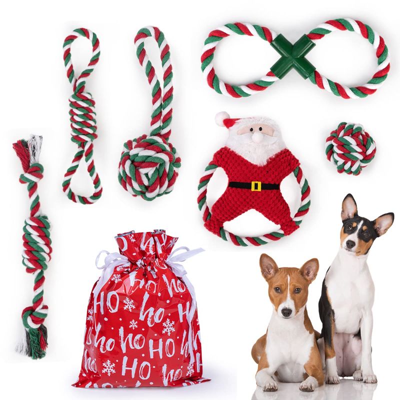 Photo 1 of *** BUNDLE 2 Pack (12 toys total) *** Ladadee Christmas Dog Rope Toys-6 Pack, Christmas Chew Toys for Large Dogs, Interactive Indestructible Grinding Teething Aggressive Chewers Toys, Dog Durable Rope Toys 6pc(with Grandma?