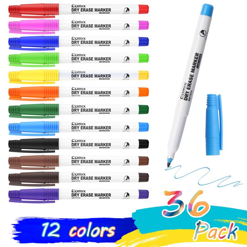 Photo 1 of *** BUNDLE 2 Pack (72 ct total)*** Comix Dry Erase Markers, Ultra Fine Tip White Board Markers, 36 Count 12 Colors Low Odor Markers for Kids Teachers