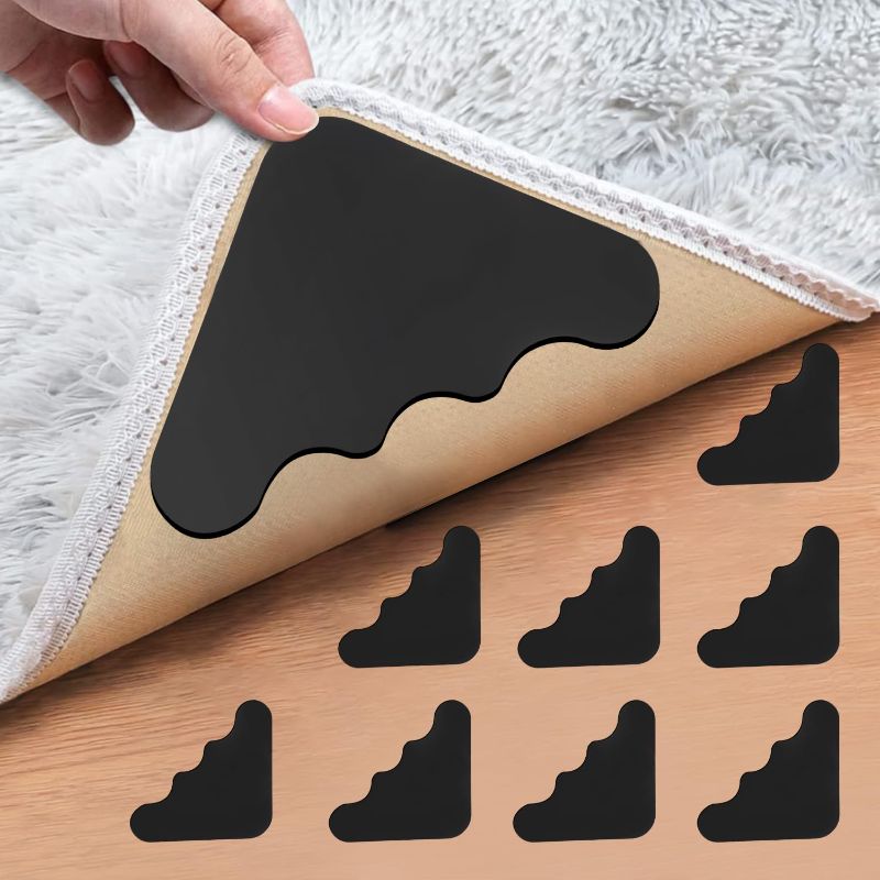 Photo 1 of *** BUNDLE 2 pack (16pcs total)*** Double Sided Non-Slip Rug Pads Rug Tape Stickers, Reusable and Washable Corner Side Gripper for Area Rug Pad Adhesive Carpet Tape for Hardwood Floors and Tiles (8Pcs)