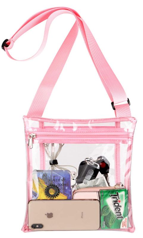 Photo 1 of *** BUNDLE 3 PACK *** HULISEN Clear Crossbody Purse Bag, Stadium Approved, with Extra Inside Pocket Pink