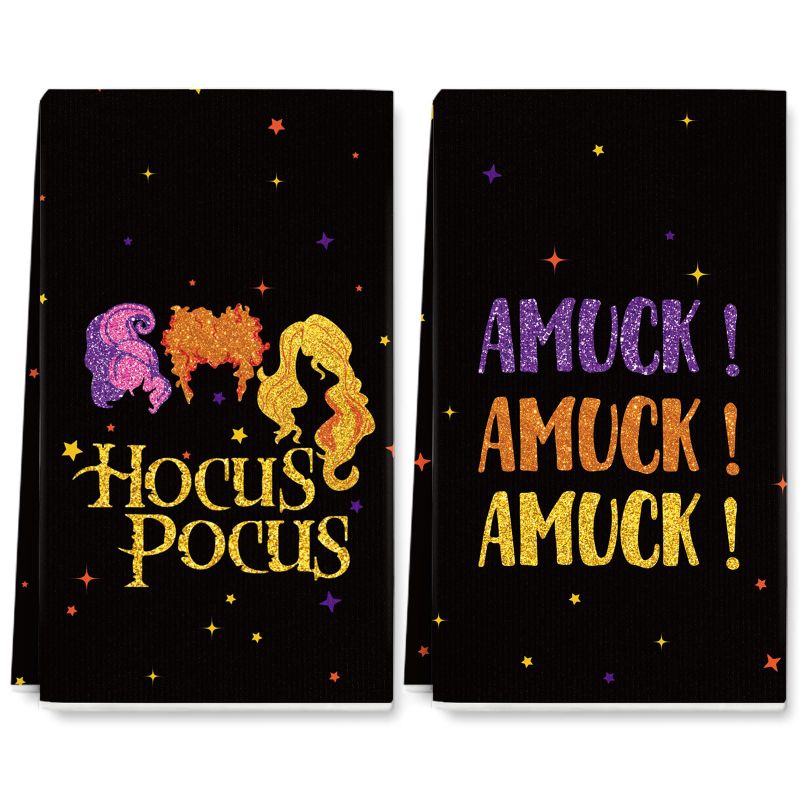 Photo 1 of *** BUNDLE 3 Pack (6 towels total) ***  Halloween Kitchen Towels Hocus Pocus Witch Theme Kitchen Dishcloth 18 x 28 Inch Ultra Absorbent Tea Towel Drying Hand Towel for Halloween Home Cooking Baking, Set of 2