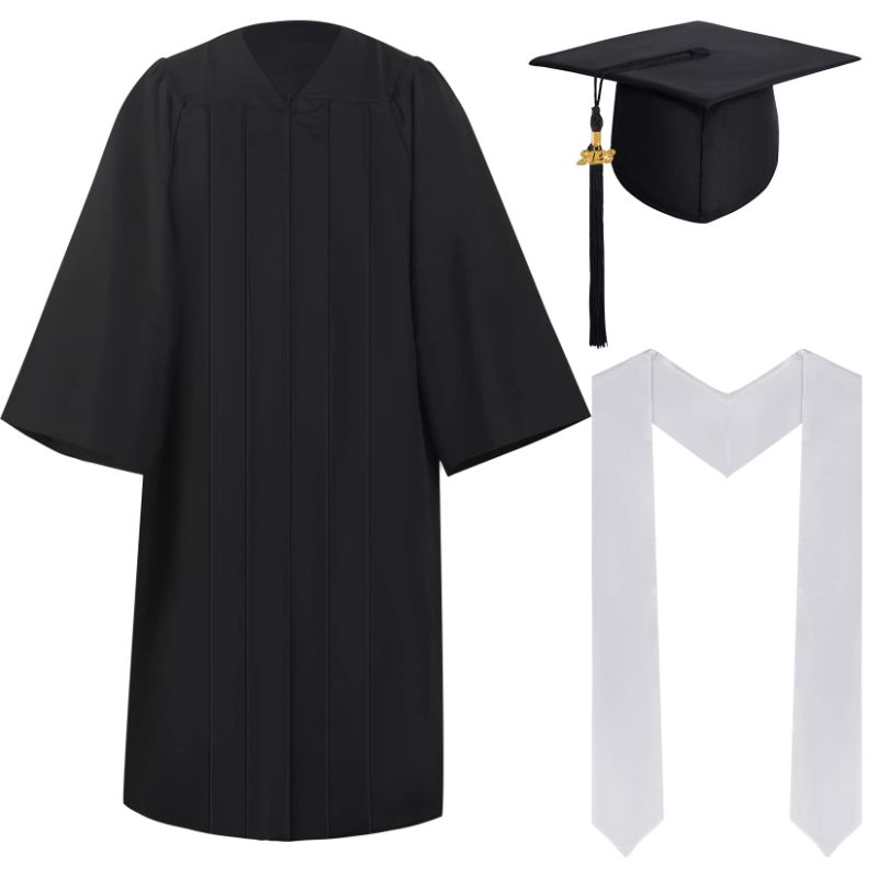 Photo 1 of *** 2023 Tassel; See photos *** 4pcs Unisex Graduation Master Cap and Gown with Sublimation Graduation Stole Charm Sash Set for College (Black, 51) 51 Black