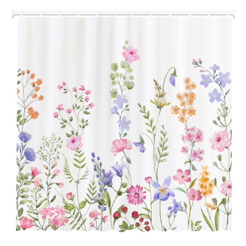 Photo 1 of *** BUNDLE 2 Pack *** Funnytree 72x72 Inch Floral Plant Watercolor Flower Lightweight PEVA Waterproof Shower Curtain with 12 Plastic Hooks Pink Plastic