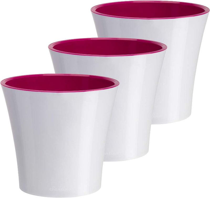 Photo 1 of *** 3 PACK *** Pot for Plants | 6.5 Inch | Self Watering Red Plant Planter | Indoor Flower Pot | Plastic Flower Pots with Drainage for All House Plants, Flowers (Diameter 6.5", White - Purple) 6.5 White/Purple