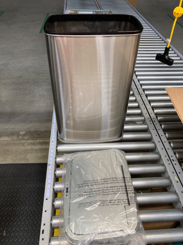 Photo 1 of 13 Gal. Silver Stainless Steel Rectangular Shape Motion Sensor Trash Can
