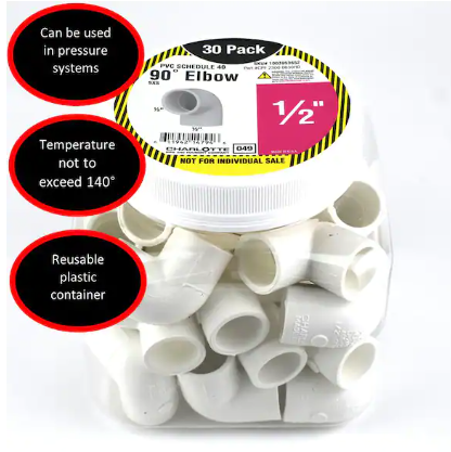 Photo 1 of ***BUNDLE 2 PACK (60pcs total) *** 1/2 in. PVC Sch 40 90-Degree Elbow Pro Pack (30-Pack)
