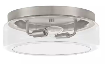 Photo 1 of ***MINOR DAMAGE*** 13 in. 2-Light Brushed Nickel Flush Mount Light
