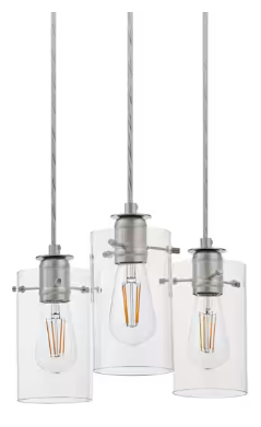 Photo 1 of ***MISSING PIECES*** Regan 3-Light Brushed Nickel Pendant Hanging Light with Clear Glass Shades, Industrial Kitchen Pendant Lighting
