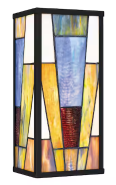 Photo 1 of *** MINOR DAMAGE *** Ciancola 1-Light Matte Black Outdoor Wall Sconce with Tiffany Glass Shade
