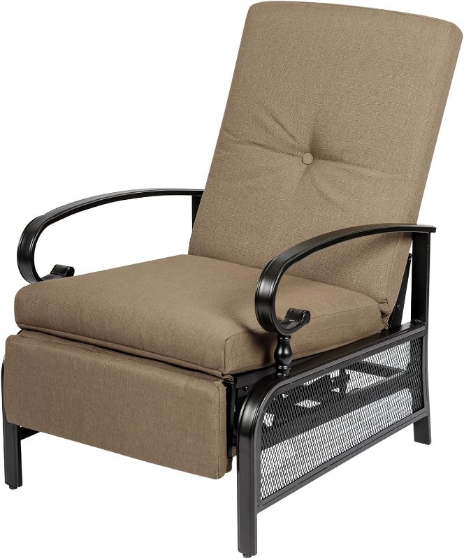 Photo 1 of ** photo as a reverence** Oakcloud Adjustable Outdoor Lounge Chair Metal Patio Relaxing Recliner Chair with Removable Cushions(Brown