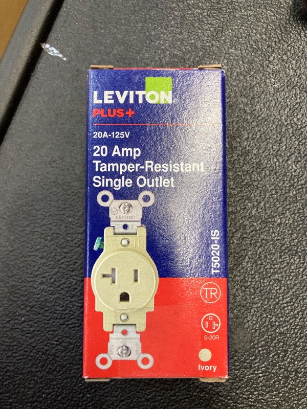 Photo 2 of Leviton R51-T5020-0IS 20 Amp Ivory Single Power Temper Resistant Outlet