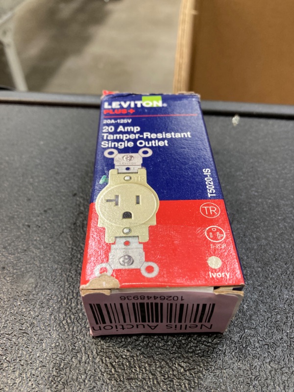 Photo 2 of Leviton R51-T5020-0IS 20 Amp Ivory Single Power Temper Resistant Outlet