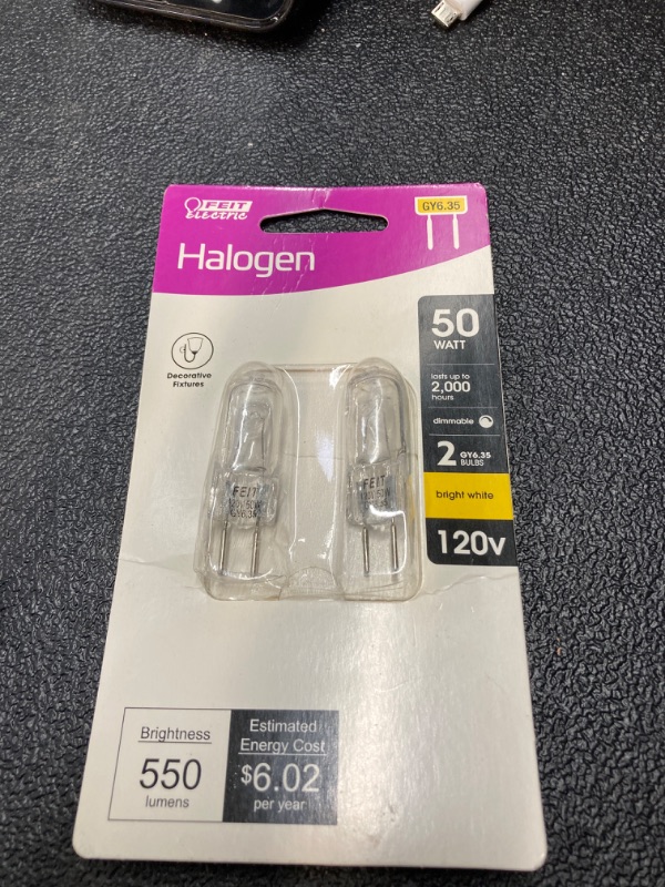 Photo 2 of 50-Watt Bright White (2700K) T4 GY6.35 Bi-Pin Base Dimmable Decorative Halogen Light Bulb (2-Pack)