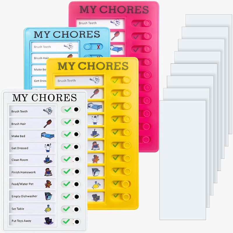 Photo 1 of ***BUNDLE 2 PACK*** Chores Chart for Kids - Chore Chart - Chore Board - Morning Routine - to Do List - Checklist Board, 4 Pieces with 8 Detachable Cardstock - New Colors! Hot Pink and Yellow
