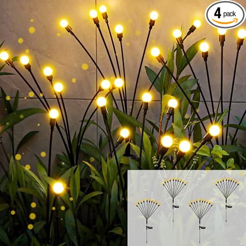 Photo 1 of Solar Garden Lights – 40 LED Solar Firefly Lights, 10 LED Starburst Swaying Lights, Solar Outdoor Lights Waterproof Garden Decor for Yard Patio Pathway Lawn(4 Pack)
