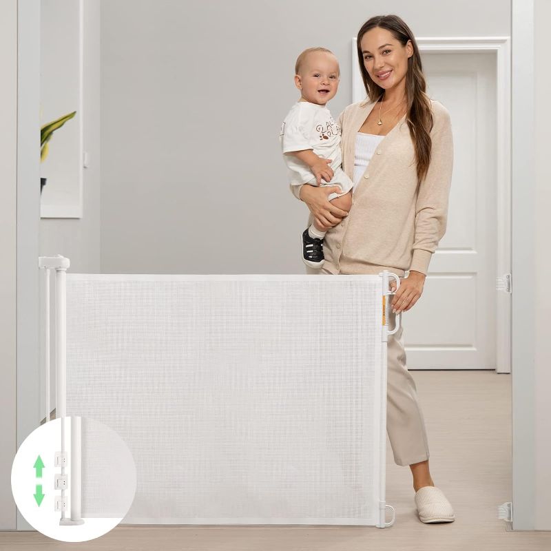 Photo 1 of *** MISSING PIECES *** Retractable Baby Gate,  Mesh Baby Gate or Mesh Dog Gate, 33" Tall,Extends up to 55" Wide, Child Safety Gate for Doorways, Stairs, Hallways, Indoor/Outdoor
