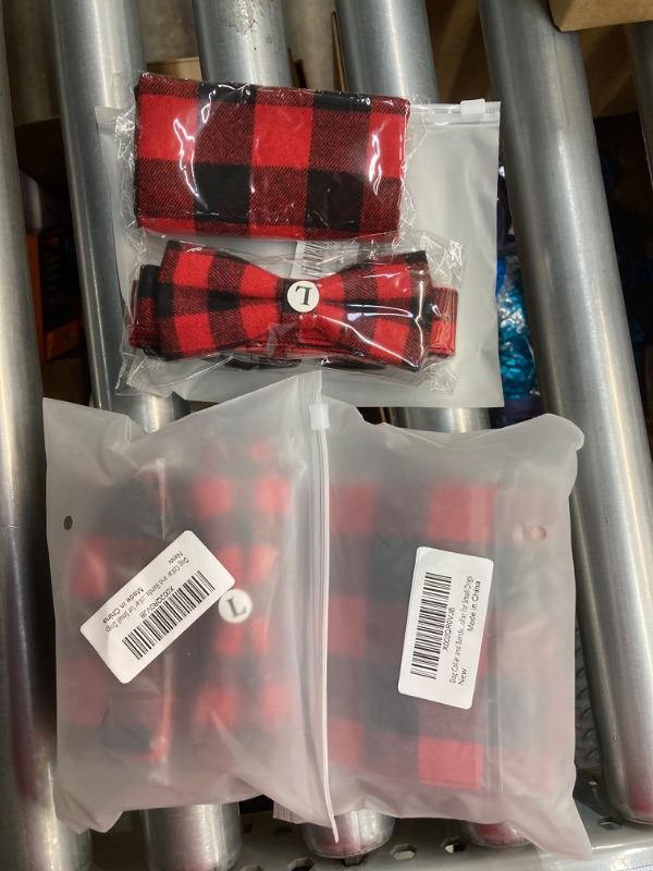 Photo 2 of ***BUNDLE 3 PACK*** Christmas Dog Collar and Bandana Set ,Dog Collar Red and Black Plaid Bow Tie Dog Collar Adjustable Christmas Dog Tie Bandana for Large Dog Red