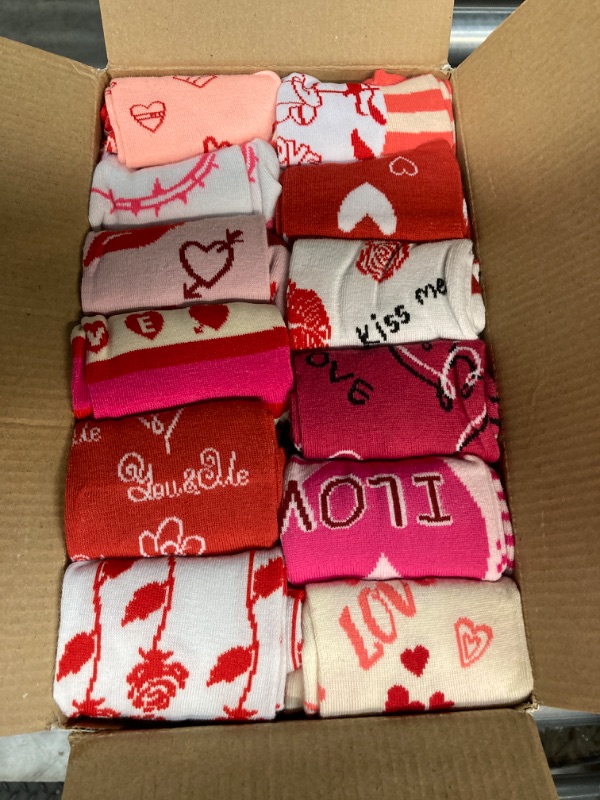 Photo 2 of Valentines Socks Heart Socks for Women Cute Patterned Bulk Socks Valentines Day Gifts with Box One Size 48 Pairs B