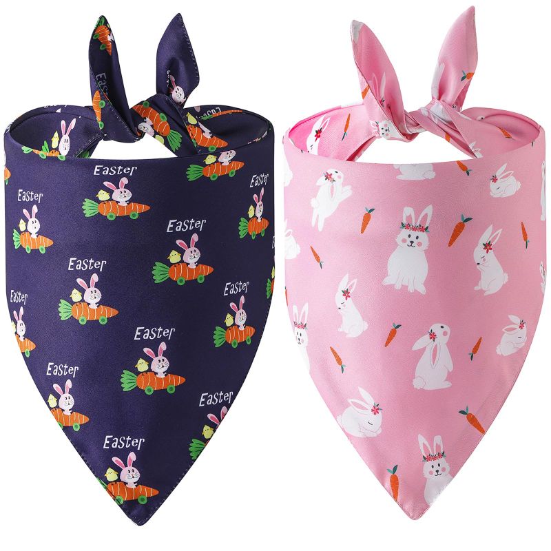 Photo 1 of ***BUNDLE 4 PACK (8pcs total)*** Dog Easter Bandana, Double Layer Reversible Pet Scarf Adjustable with Easter Bunny/Carrot/Chick Patterns, Happy Easter Dog Easter Outfit for Medium Large Dogs(Pink+Blue) Easter Pink + Blue