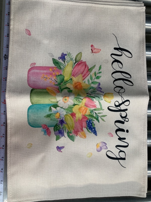 Photo 1 of ***BUNDLE 6 PACK (24pcs total)*** 12"x18" Easter Placemat Spring Vase "Hello Spring"  