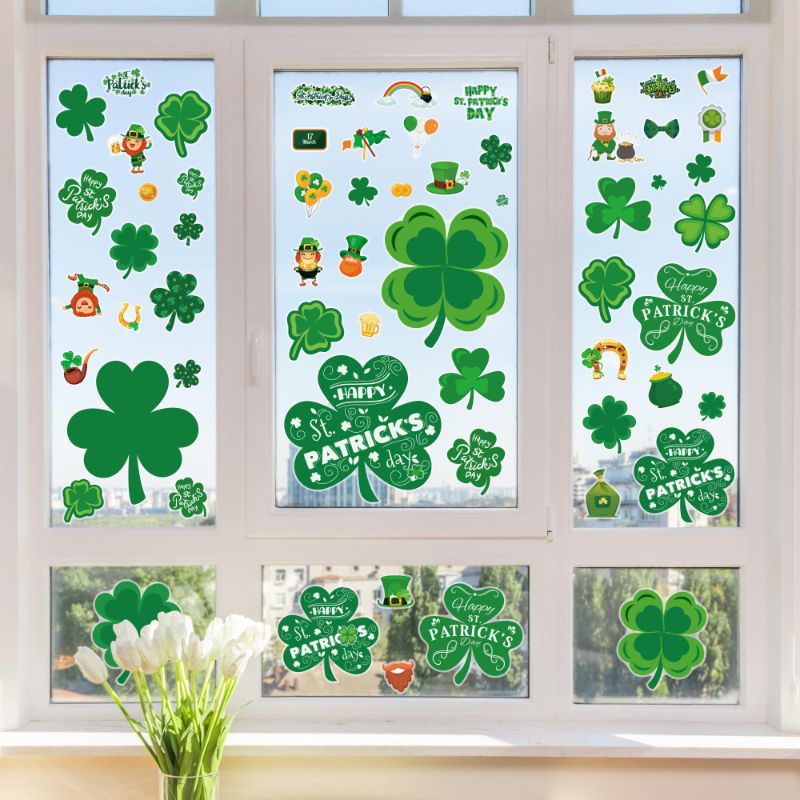 Photo 1 of ***BUNDLE 2 PACK (544pcs total)*** St Patrick's Day Decorations - 272 PCS St Patricks Day Window Clings - Shamrock Stickers for Glass Reusable Static Spring Shamrock Decorations | St Patricks Day Decor