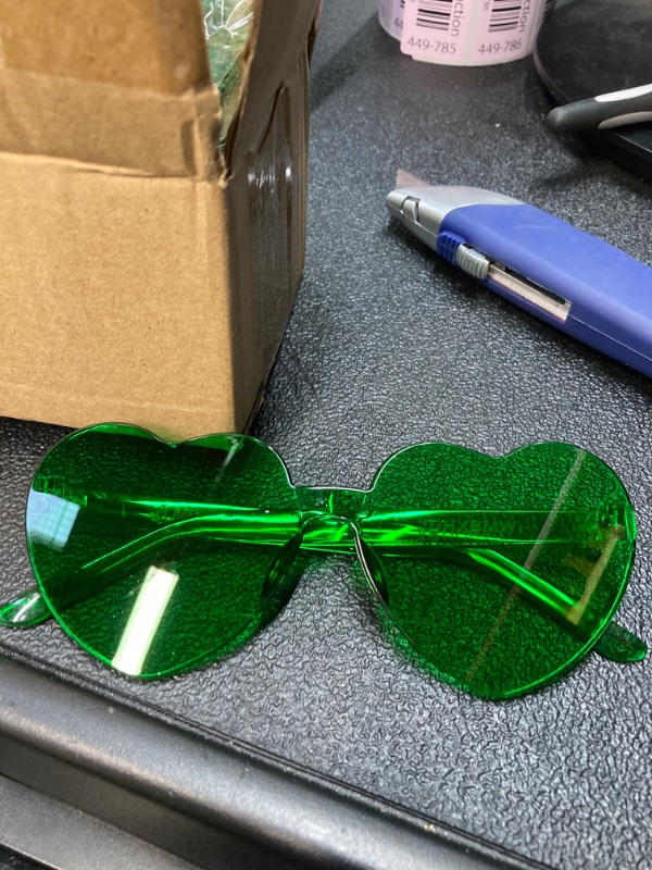 Photo 3 of 16Pairs Heart Sunglasses for Women Colored Heart Shaped Sunglasses Rimless Fun Heart Glasses for Adult Party Favors 16-green