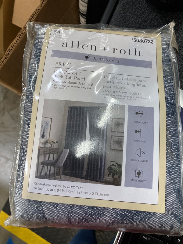 Photo 1 of allen + roth 84-in Navy Blackout Thermal Lined Back Tab Single Curtain Panel
