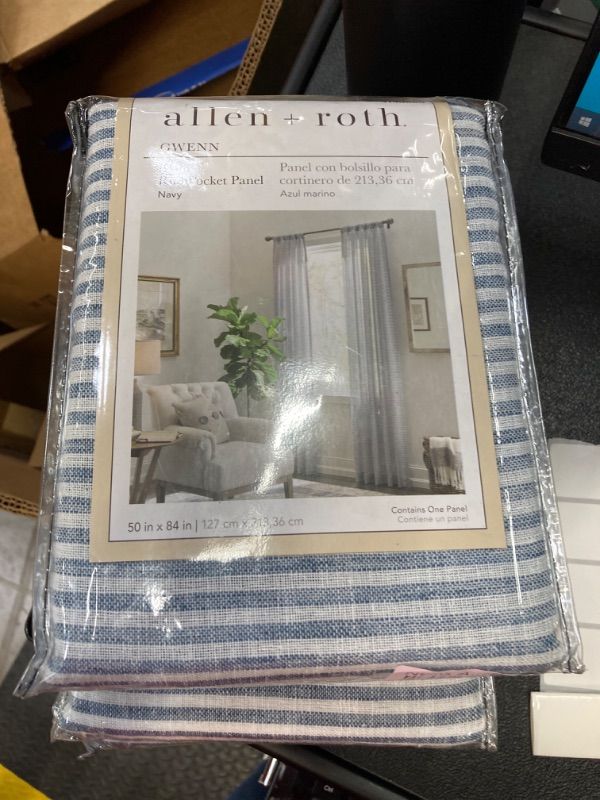 Photo 1 of Allen & Roth Gwenn Rod Pocket Panel-Navy- 50in X 84in-New