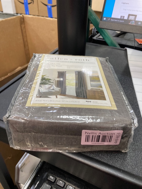 Photo 1 of allen + roth 84-in Grey Light Filtering Tie Top Single Curtain Panel

