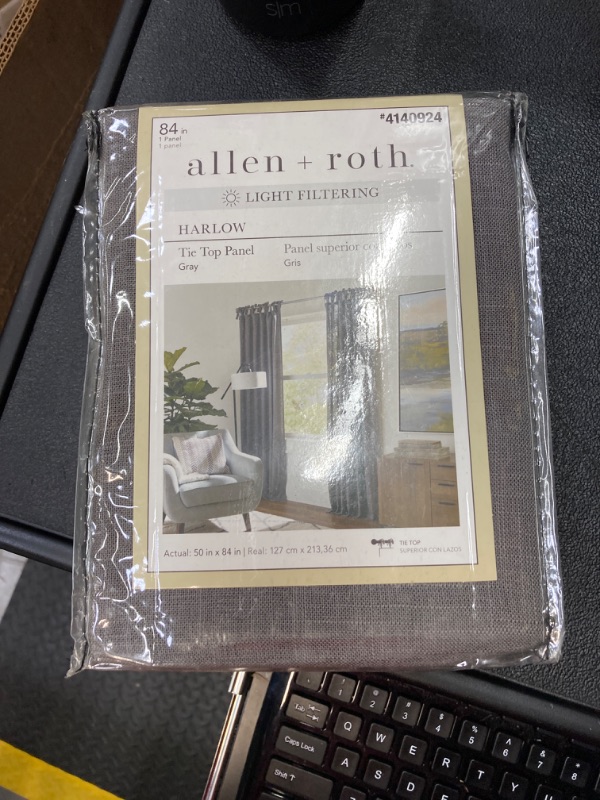 Photo 2 of allen + roth 84-in Grey Light Filtering Tie Top Single Curtain Panel
