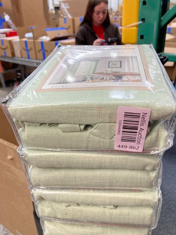 Photo 3 of allen + roth 95-in Sea Green Light Filtering Tie Top Single Curtain Panel
