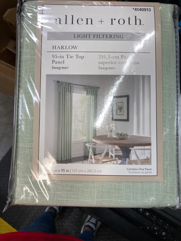 Photo 2 of allen + roth 95-in Sea Green Light Filtering Tie Top Single Curtain Panel
