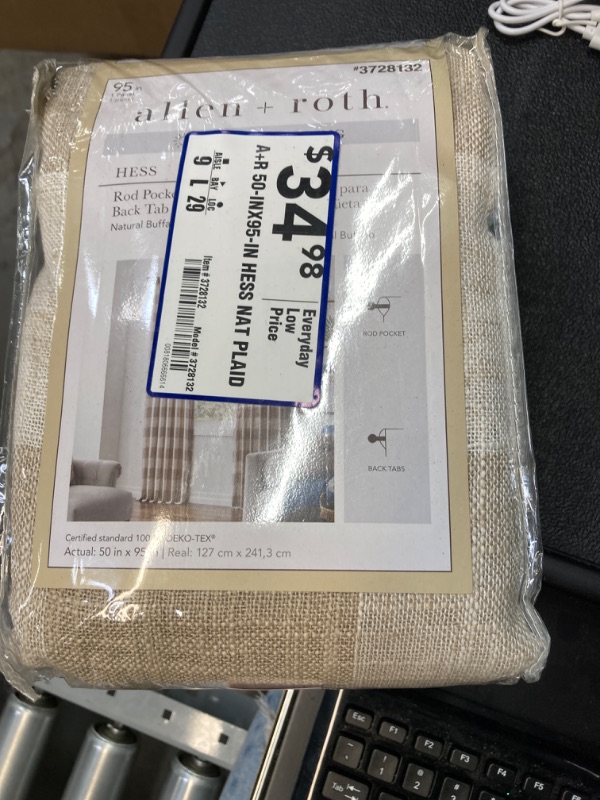 Photo 1 of allen + roth 95-in Natural Light Filtering Back Tab Single Curtain Panel
