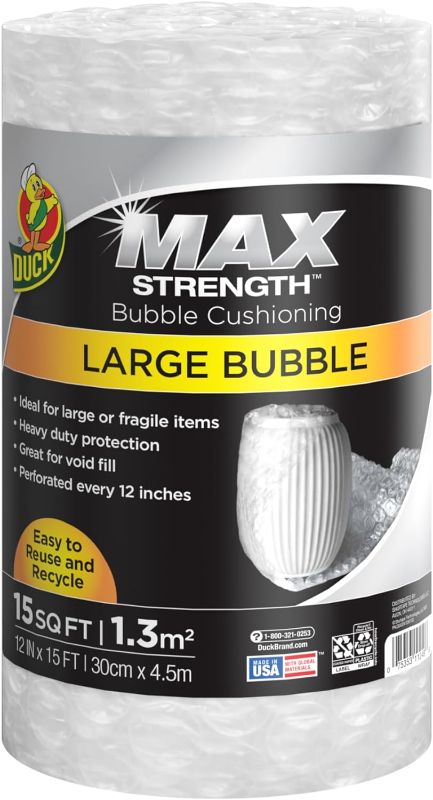 Photo 1 of Duck Max Strength Bubble Cushioning Wrap for Moving & Shipping, 12” x 175’, Original Bubble Cushioning for Packing, Shipping, Mailing and Moving, Perforated Every 12” (286891) 12 in. x 175 ft.