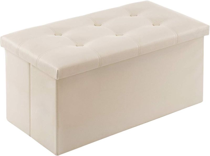 Photo 1 of ***TOP CUSHION ONLY*** YOUDENOVA 30 inches Folding Storage Ottoman, 80L Storage Bench for Bedroom and Hallway, Faux Leather White Beige Footrest with Foam Padded Seat, Support 350lbs