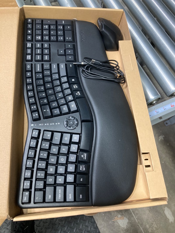 Photo 2 of MEETION Ergonomic Wireless Keyboard and Mouse, Ergo Keyboard with Vertical Mouse, Split Keyboard with Cushioned Wrist, Palm Rest, Natural Typing, Rechargeable, Full Size, Windows/Mac/Computer/Laptop