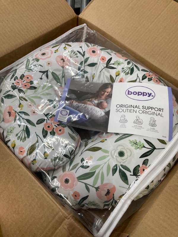 Photo 2 of Boppy Nursing Pillow and Positioner—Original | Pink Garden Flowers | Breastfeeding, Bottle Feeding, Baby Support | with Removable Cotton Blend Cover | Awake-Time Support , 20x16x5.5 Inch (Pack of 1)