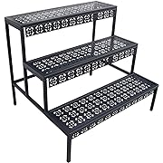 Photo 1 of aboxoo 3 Tier Stair Style Large Metal Plant Stand, Garden Display Shelf Flower Pot Holder Storage Organizer Rack for Indoor Home Outdoor Patio Balcony Yard( Black, Rectangle)