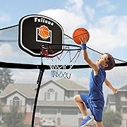 Photo 1 of Fuliuna Trampoline Basketball Hoop, Easy to Install Basketball Hoop for Trampoline with Mini Ball and Pump, Basketball Hoop with Protective Net Fit for 25mm Straight Pole and Curved Pole Trampoline