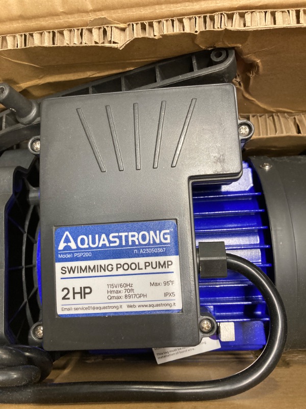 Photo 3 of AQUASTRONG 2 HP In/Above Ground Single Speed Pool Pump, 115V, 8917GPH, High Flow,Powerful Self Primming Swimming Pool Pumps with Filter Basket 2HP + Single Speed + 115V