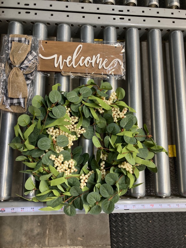 Photo 1 of 20" Eucalyptus Wreath for Front Door Spring Summer Wreath,Welcome Sign Green Wreaths,Farmhouse Porch Outdoor Wreath Decor for Home
Visit the fegwave Store