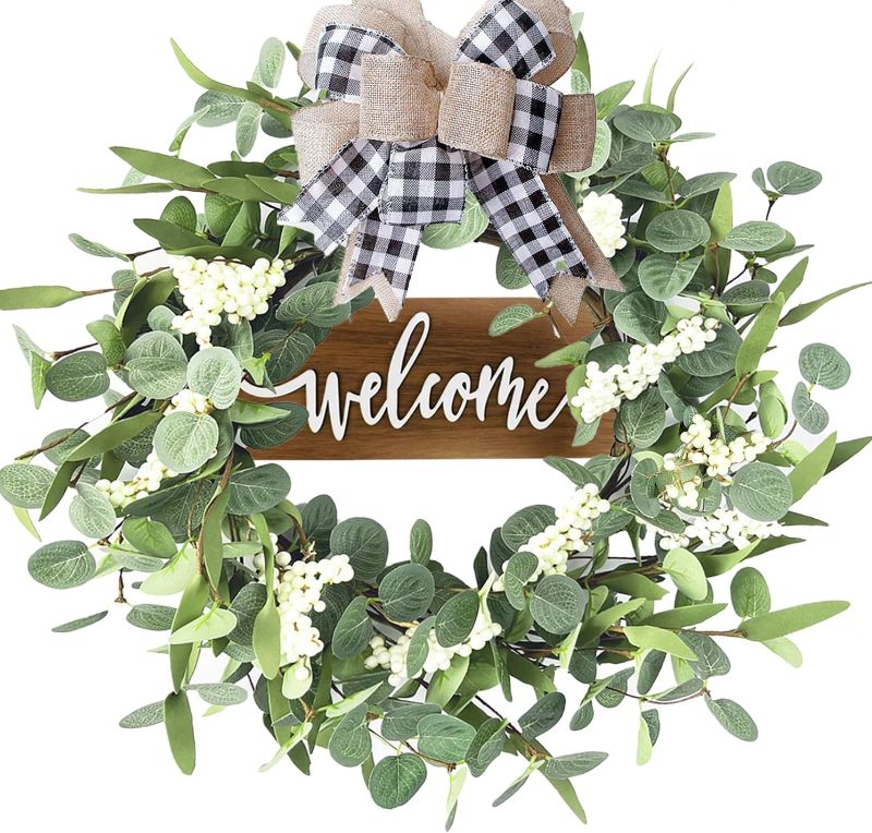 Photo 1 of 20" Eucalyptus Wreath for Front Door Spring Summer Wreath,Welcome Sign Green Wreaths,Farmhouse Porch Outdoor Wreath Decor for Home
Visit the fegwave Store