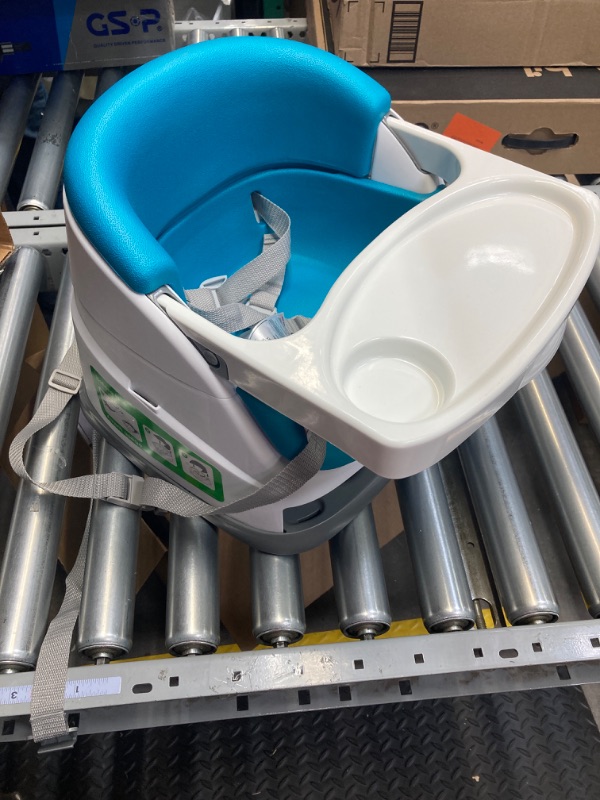 Photo 3 of Ingenuity Baby Base 2-in-1 Booster Feeding and Floor Seat with Self-Storing Tray - Peacock Blue