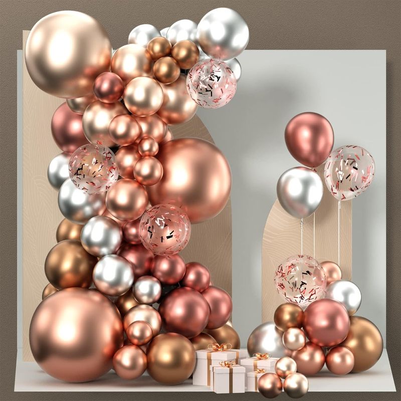 Photo 1 of 
 4 package PartyWoo Rose Gold Balloon Garland, 154 pcs Balloons Different Sizes Pack of 18 Inch 12 Inch 10 Inch 5 Inch Rose Gold Champagne Gold Bronze Silver Balloons...